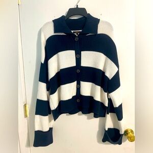 Quince Striped Navy and White Women's Sweater Xl 100% Organic Cotton